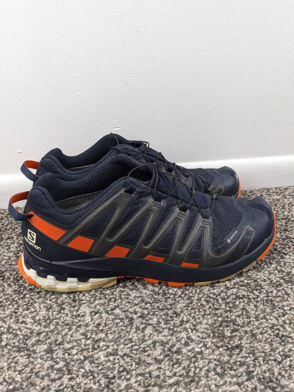 Salomon XA PRO 3D V8 GTX Waterproof Hiking Running Shoes Mens 9.5 Navy Orange